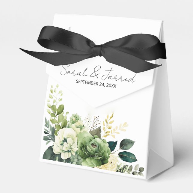 Flowers And Greenery Wedding Favor Boxes (Front Side)