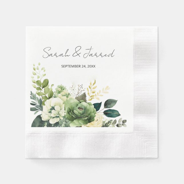 Flowers And Greenery Wedding Napkins (Front)