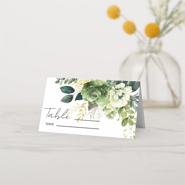 Flowers And Greenery Wedding Place Card (Front)