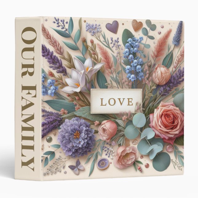 Flowers and Hearts 3 Ring Binder (Front/Spine)