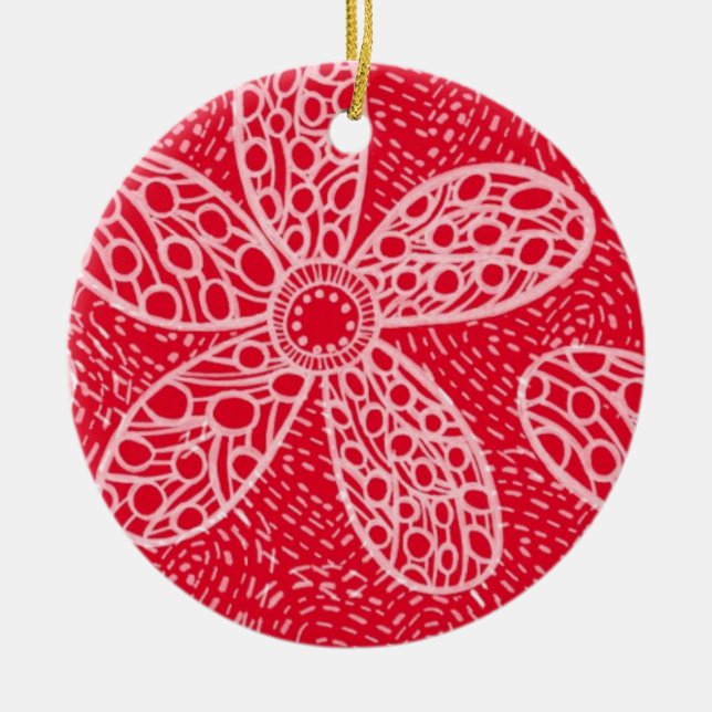 Flowers and Hearts Ceramic Ornament (Front)