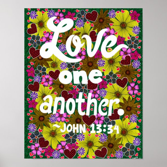 Flowers And Hearts Doodle Typography Bible Verse Poster (Front)