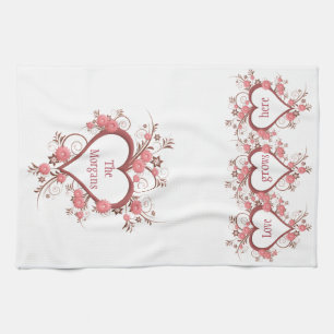 Flowers and Hearts Love Grows Here and Family Name Towel