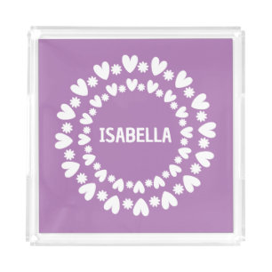 Flowers And Hearts Name Acrylic Tray