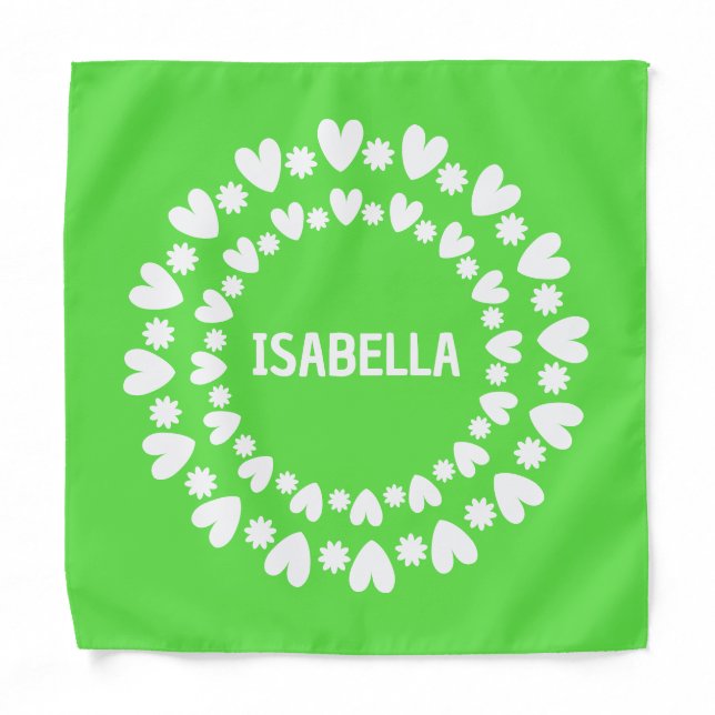 Flowers And Hearts Name Bandana (Front)