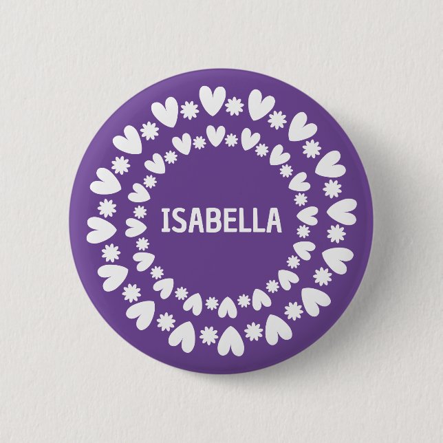 Flowers And Hearts Name Button (Front)