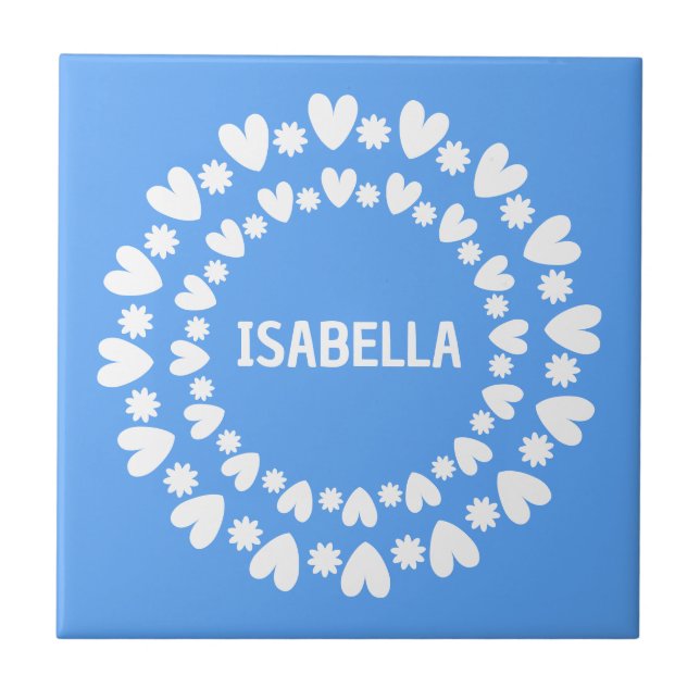 Flowers And Hearts Name Ceramic Tile (Front)