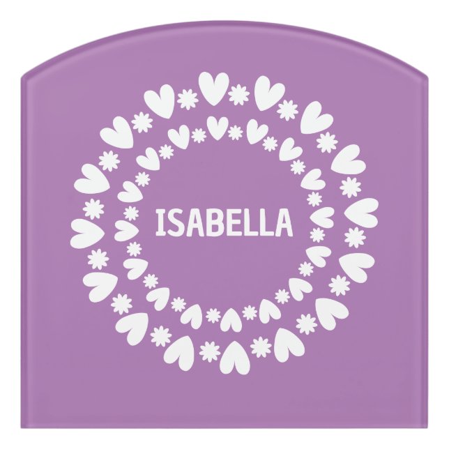 Flowers And Hearts Name Door Sign (Contour Front)