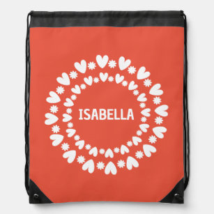 Flowers And Hearts Name Drawstring Bag