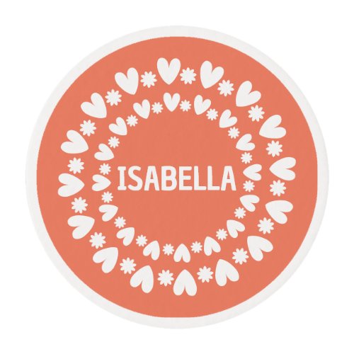 Flowers And Hearts Name Edible Frosting Rounds