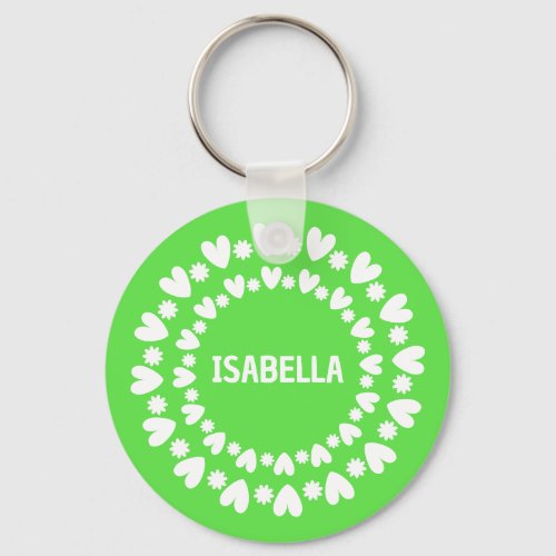 Flowers And Hearts Name Keychain