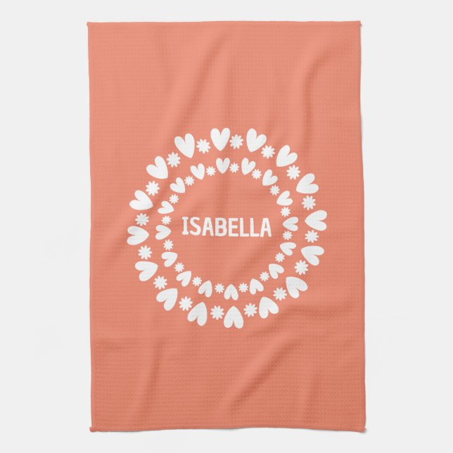 Flowers And Hearts Name Kitchen Towel (Vertical)