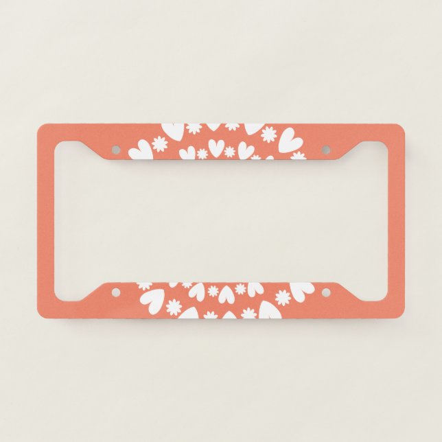 Flowers And Hearts Name License Plate Frame (Front)