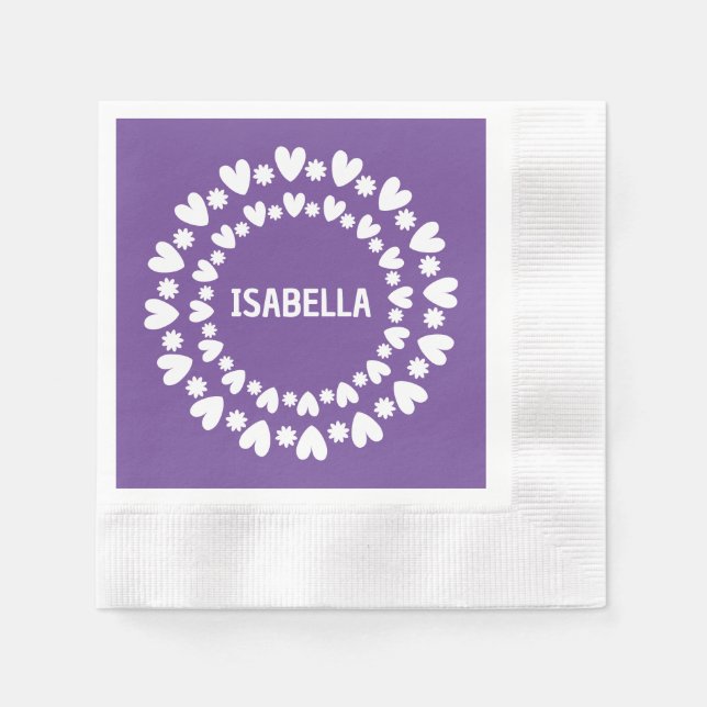 Flowers And Hearts Name Napkins (Front)