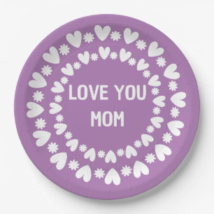 Flowers And Hearts Name Paper Plates