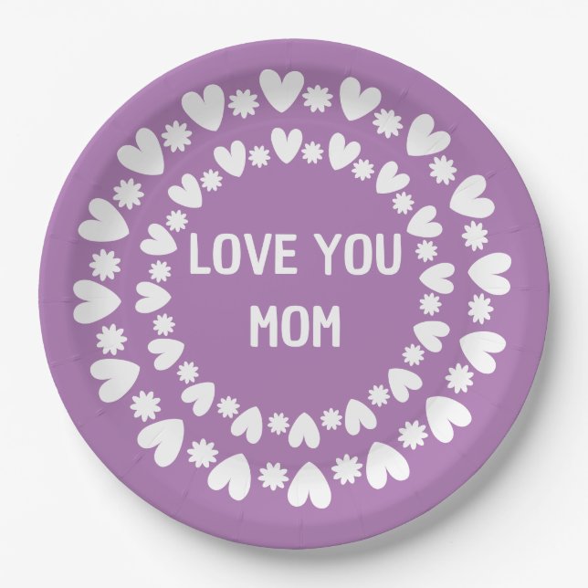 Flowers And Hearts Name Paper Plates (Front)