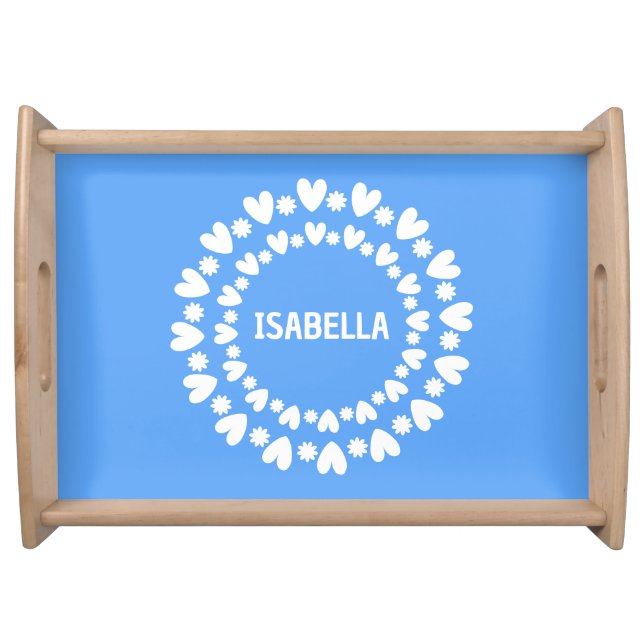 Flowers And Hearts Name Serving Tray (Front)