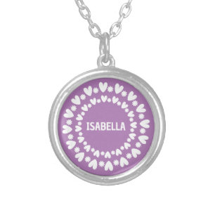 Flowers And Hearts Name Silver Plated Necklace