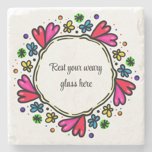 Flowers and Hearts stone coaster