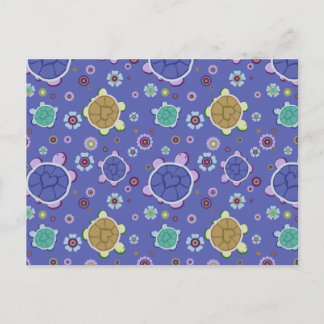 Flowers and Hearts Turtle Pattern Postcard