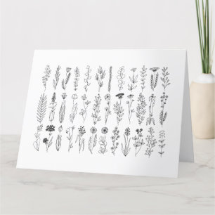 Flowers And Herbs Ink Drawing Card