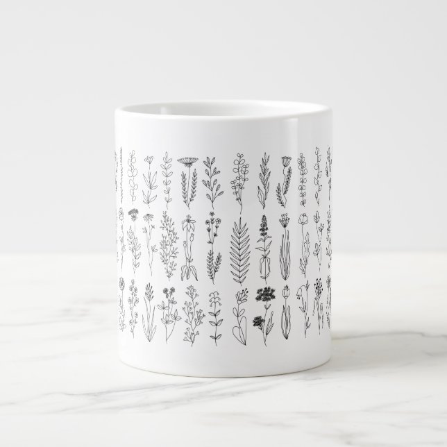 Flowers And Herbs Ink Drawing Giant Coffee Mug (Front)