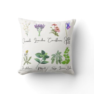 Flowers and Herbs Throw Pillow