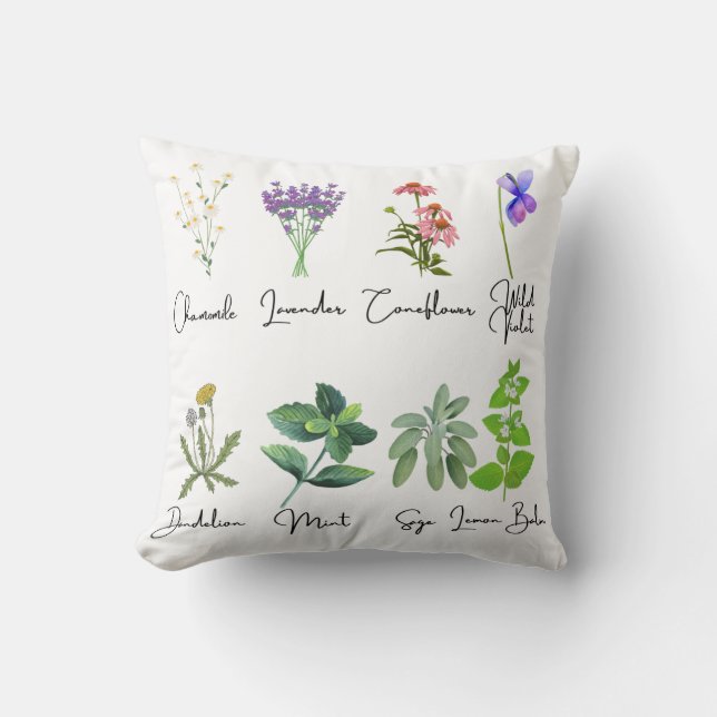 Flowers and Herbs Throw Pillow (Front)
