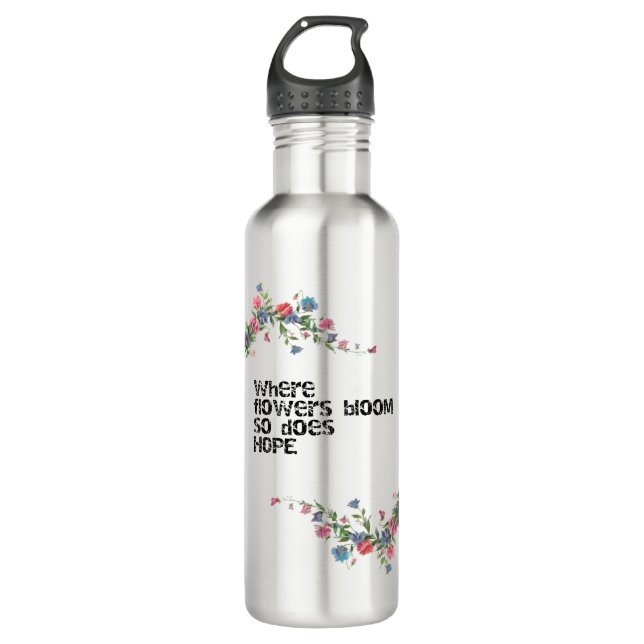 Flowers and hope design stainless steel water bottle (Front)