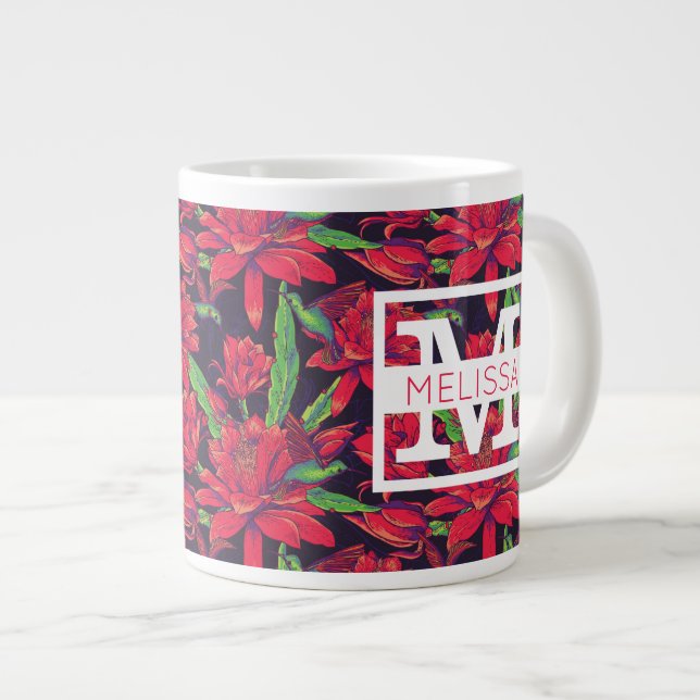 Flowers And Hummingbirds | Add Your Name Large Coffee Mug (Front Right)