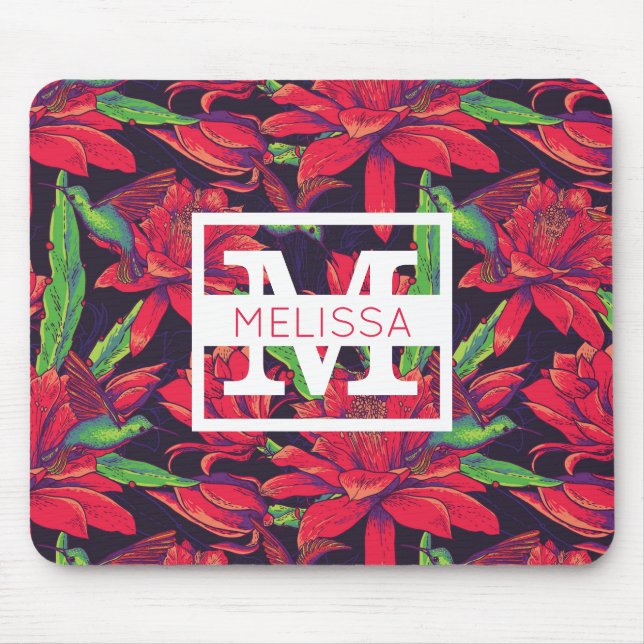 Flowers And Hummingbirds | Add Your Name Mouse Pad (Front)