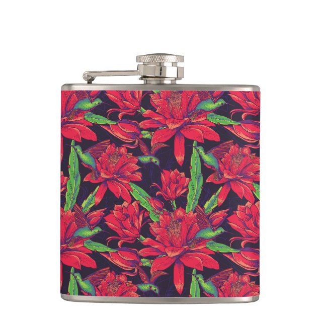 Flowers And Hummingbirds Hip Flask (Front)