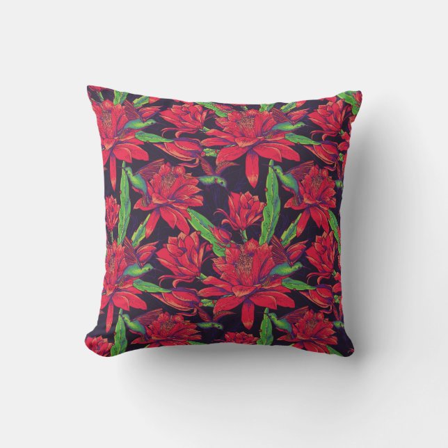 Flowers And Hummingbirds Throw Pillow (Front)