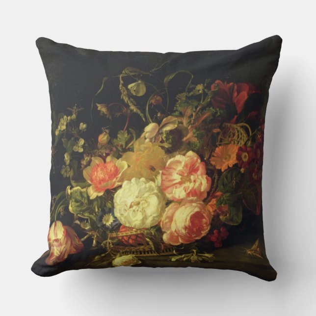 Flowers and Insects, 1711 (oil on panel) Throw Pillow (Front)