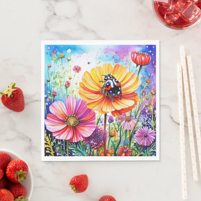 Flowers and Ladybugs Napkins (Insitu)