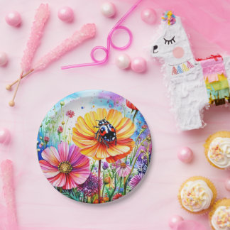 Flowers and Ladybugs Paper Plates