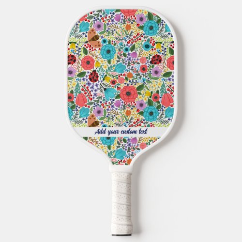 Flowers and Ladybugs Pattern Add Any Custom Text Pickleball Paddle