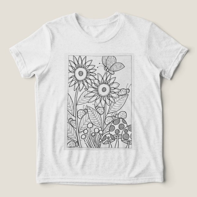 Flowers and Ladybugs Tri-Blend Shirt (Design Front)