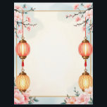 Flowers and Lanterns Letterhead<br><div class="desc">This Asian-inspired letterhead stationery has amber and honey-colored lanterns down both sides,  and pink cherry blossoms in the corners.  A gold frame has plenty of space for your correspondence,  a newsletter,  or an invitation.</div>