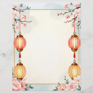 Flowers and Lanterns Stationery Paper