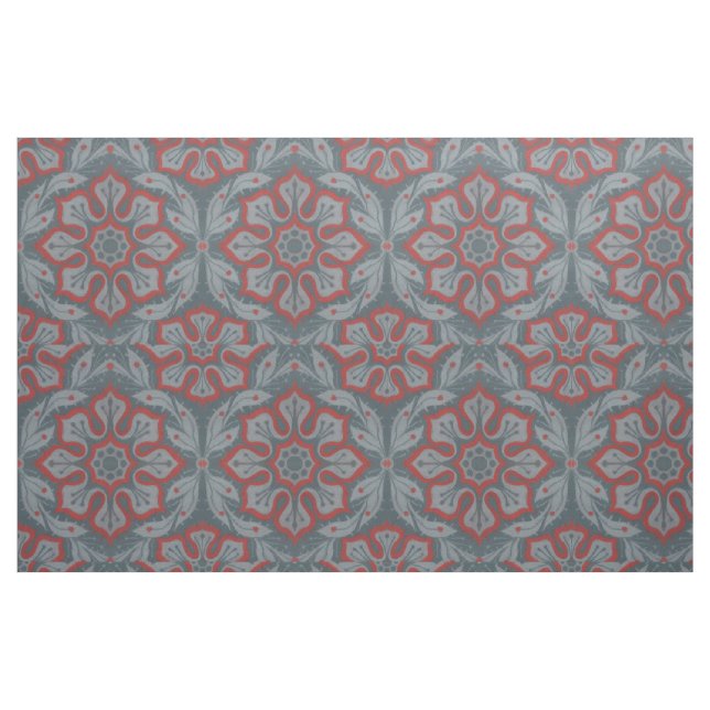 "Flowers and laurels" arabesque pattern, gray, red Fabric (Fat Quarter)