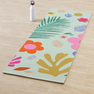 Flowers And Leaves 01 Green Floral Yoga Mat