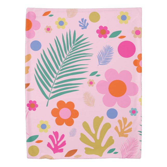 Flowers And Leaves 02 Pink Floral Duvet Cover (Front)