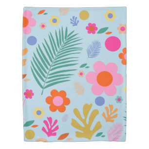Flowers And Leaves 03 Blue And Pink Duvet Cover