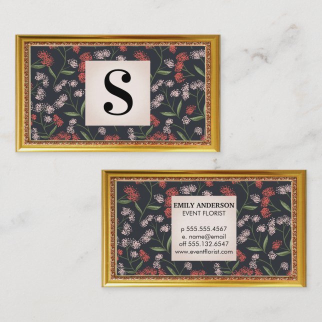 Flowers and Leaves Decorative | Antique Frame Business Card (Front/Back)