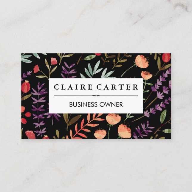 Flowers and Leaves Decorative Pattern Business Card (Front)