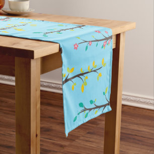 Flowers and Leaves Decorative Tree Branches Short Table Runner