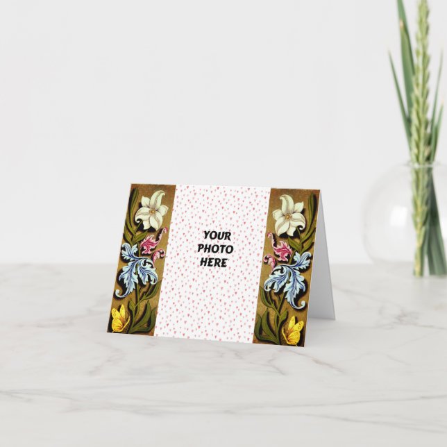 Flowers And Leaves Wedding Photo  Thank You Card (Front)