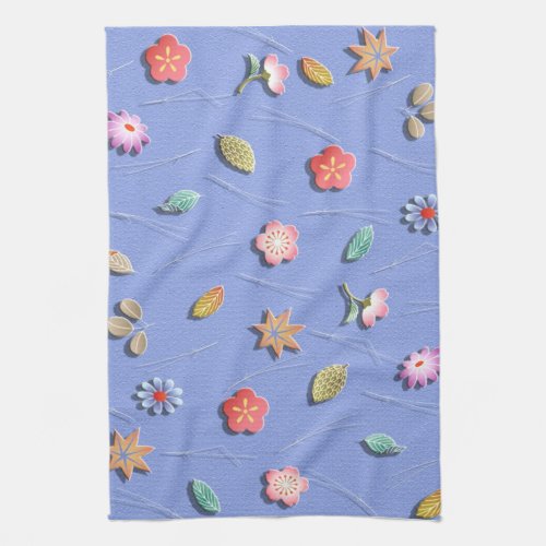 Flowers and leaves windy day kitchen towel