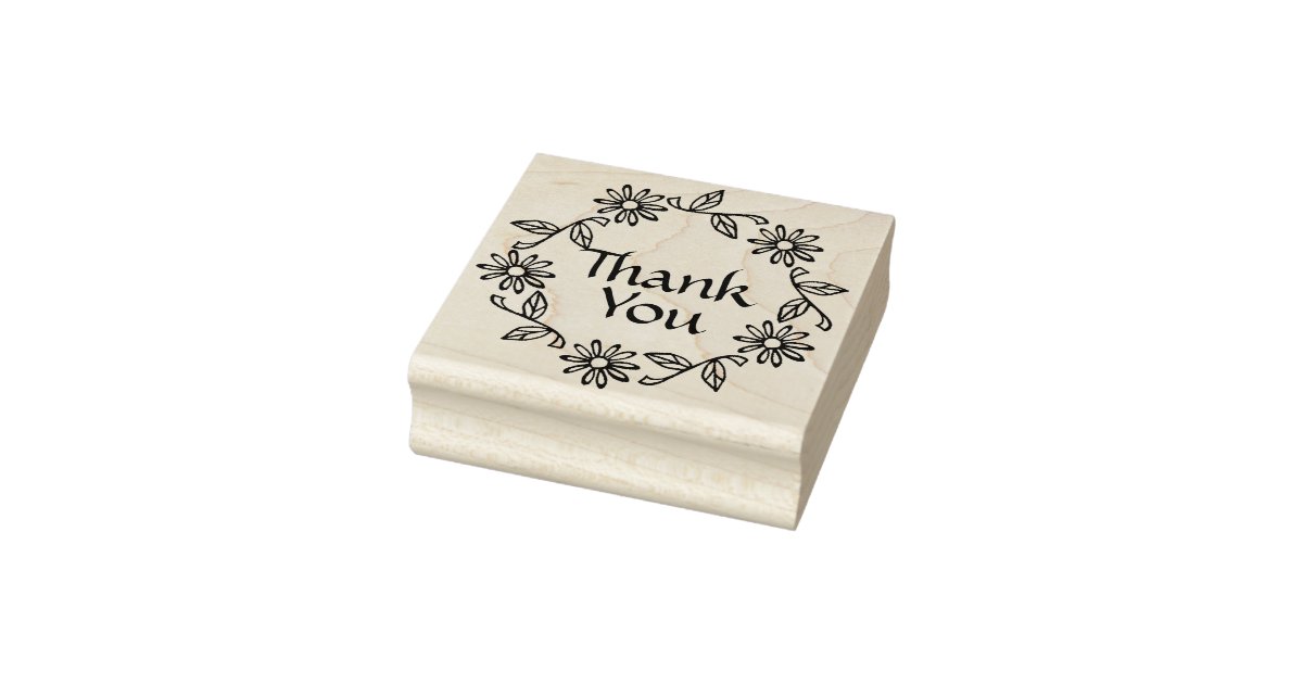 Flowers and Leaves Wreath Thank You Rubber Stamp | Zazzle